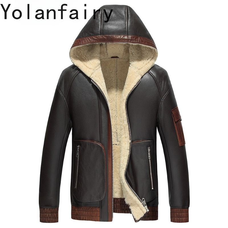 Men'S Fashion Zipper Jacket - YOLANFAIRY Natural Wool Fur Coat Man