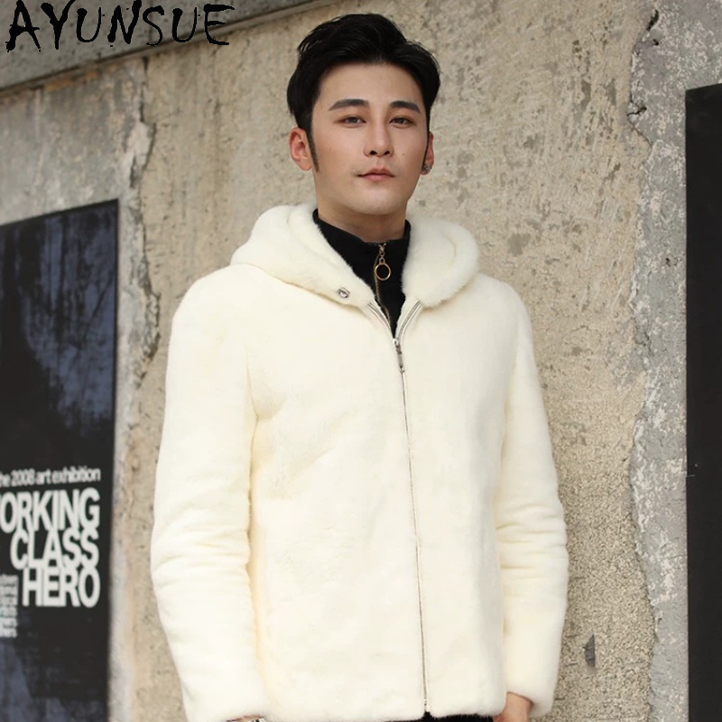 AYUSNUE Natural Mink Coat Men  - огляд і ціна Men'S Fashion Zipper Jacket