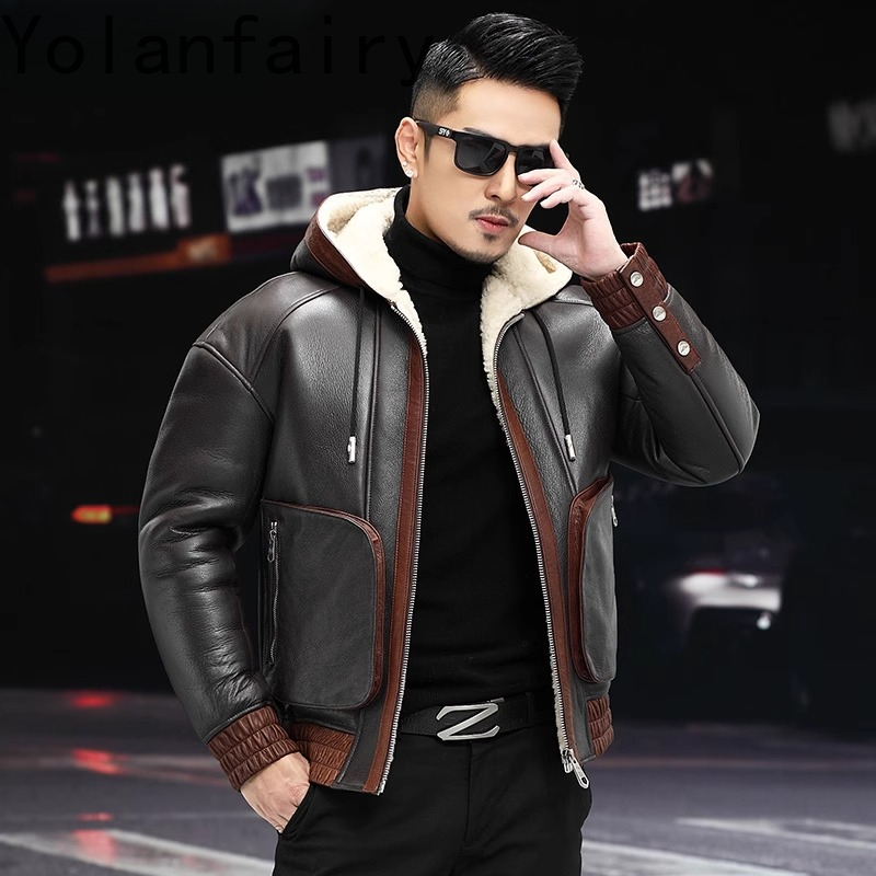 YOLANFAIRY Natural Wool Fur Co - огляд і ціна Men'S Fashion Zipper Jacket