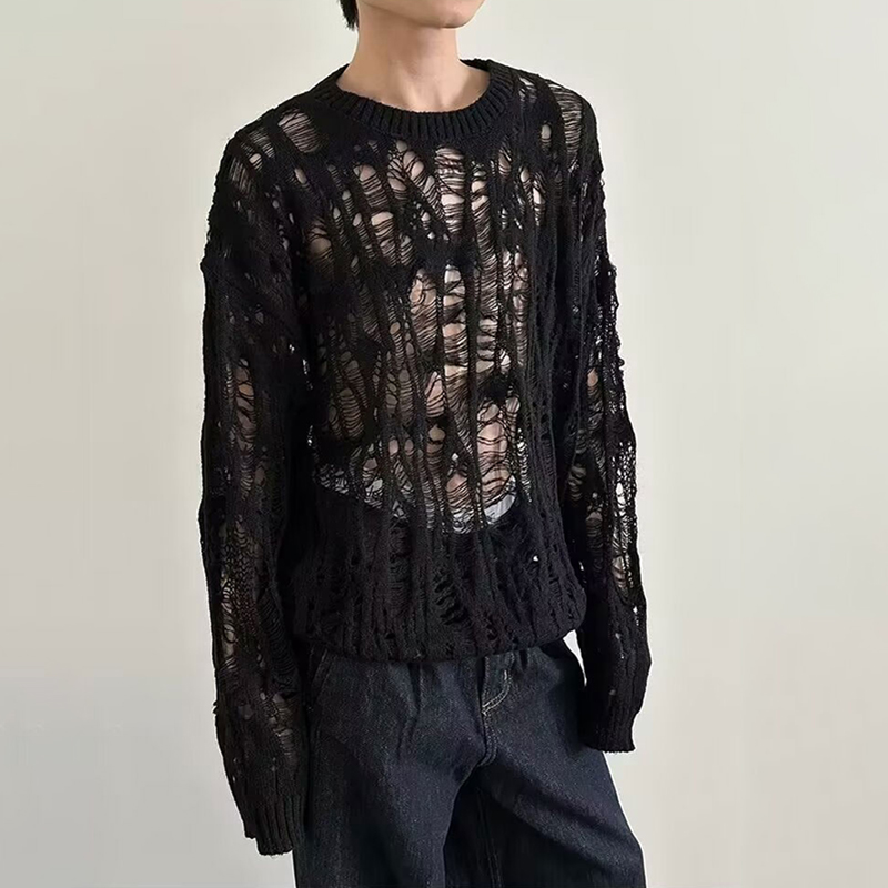 Vintage Ripped Hollow Out Mesh - огляд і ціна Turtleneck Sweater Men