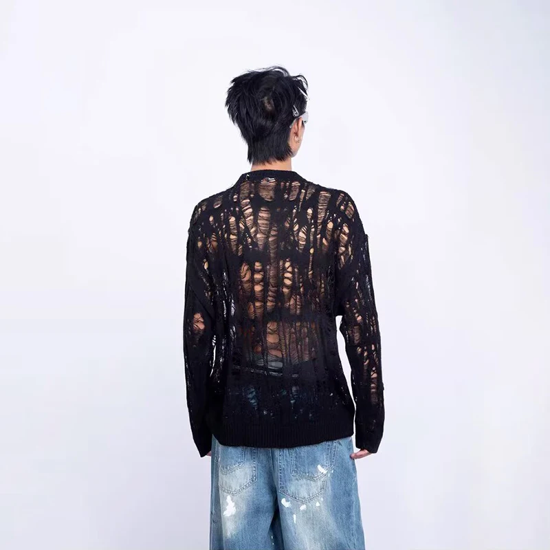 Vintage Ripped Hollow Out Mesh - огляд і ціна Turtleneck Sweater Men
