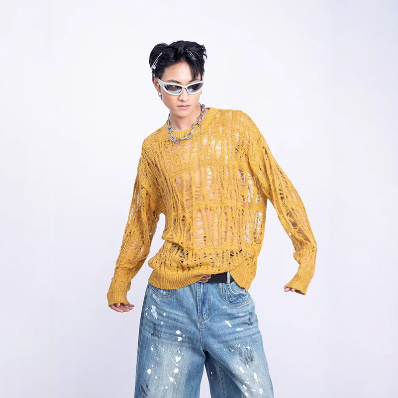 Vintage Ripped Hollow Out Mesh - огляд і ціна Turtleneck Sweater Men