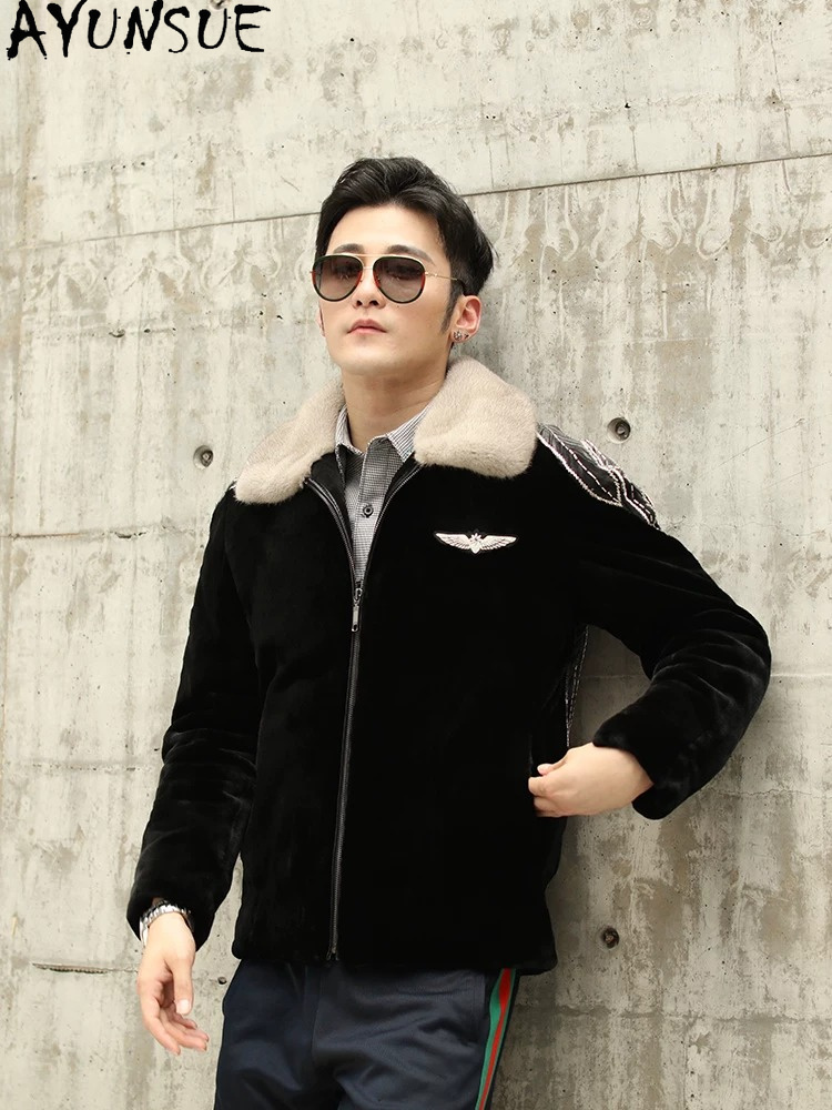 AYUSNUE Natural Mink Coat Men  - огляд і ціна Men'S Fashion Zipper Jacket