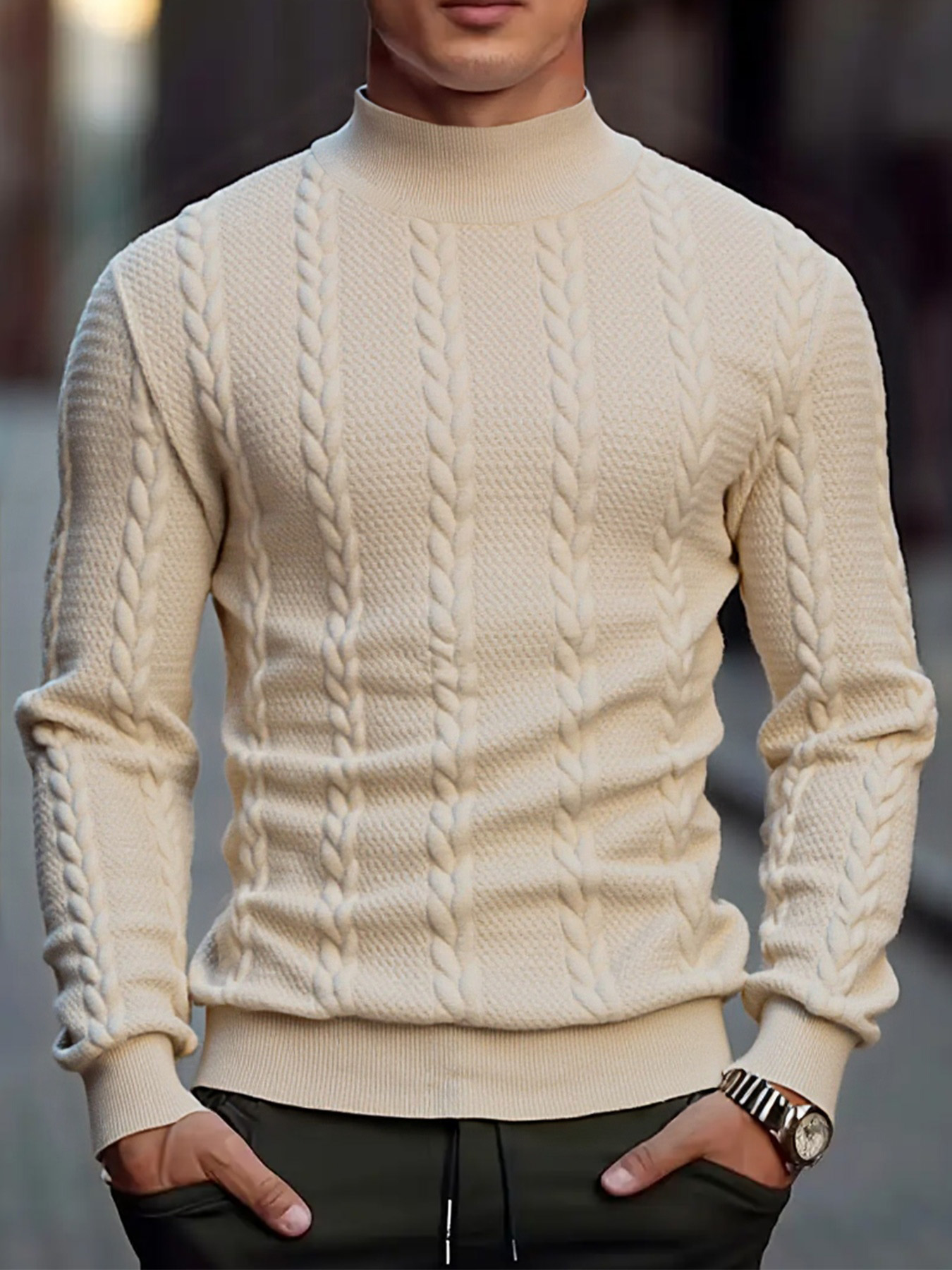 Men's Knitted High Collar Swea - огляд і ціна Turtleneck Sweater Men