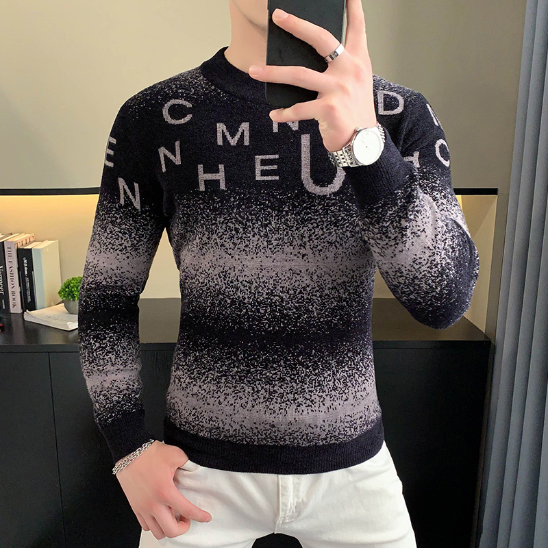 Korean Letter Jacquard Velvet  - огляд і ціна Turtleneck Sweater Men