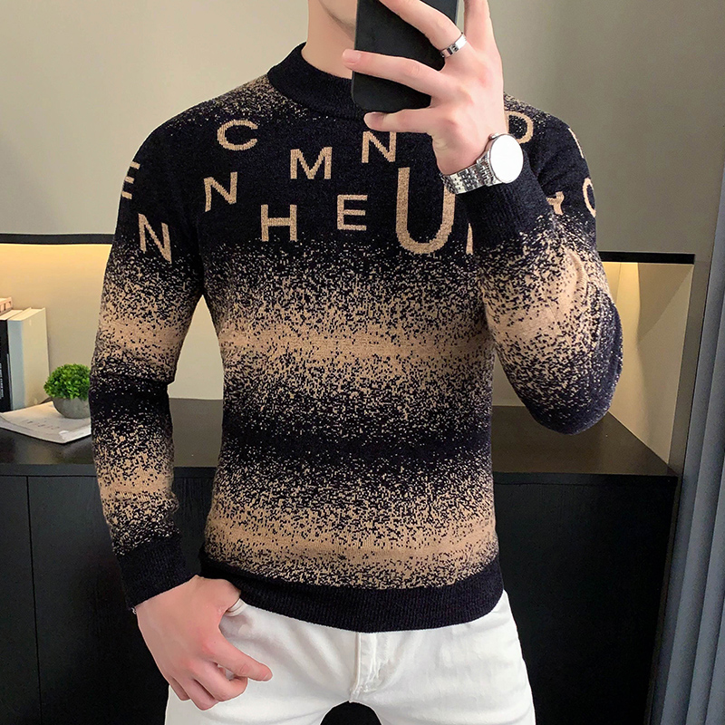 Korean Letter Jacquard Velvet  - огляд і ціна Turtleneck Sweater Men