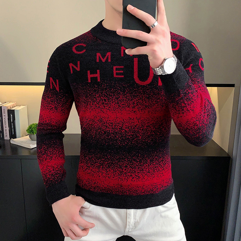Korean Letter Jacquard Velvet  - огляд і ціна Turtleneck Sweater Men